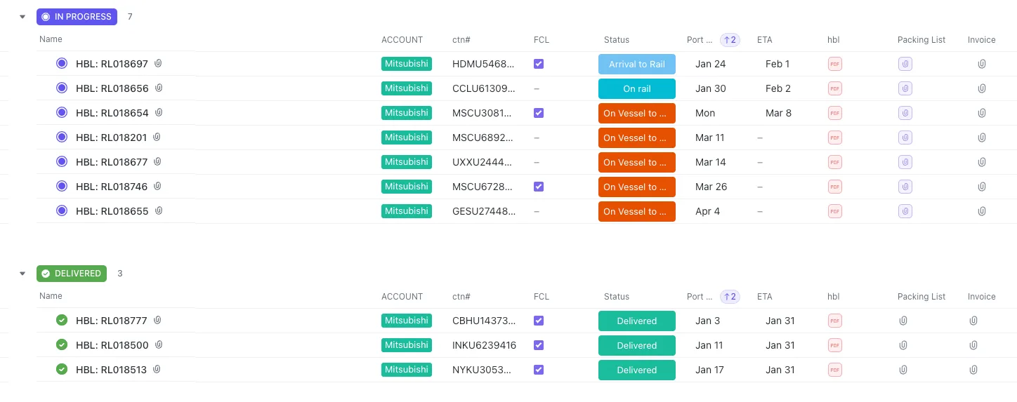 Regent Logistics real-time shipment tracking dashboard showing cargo status, milestones, and delivery updates